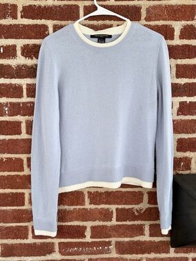 French Connection Light Blue Crewneck Sweater with White Trim - Women